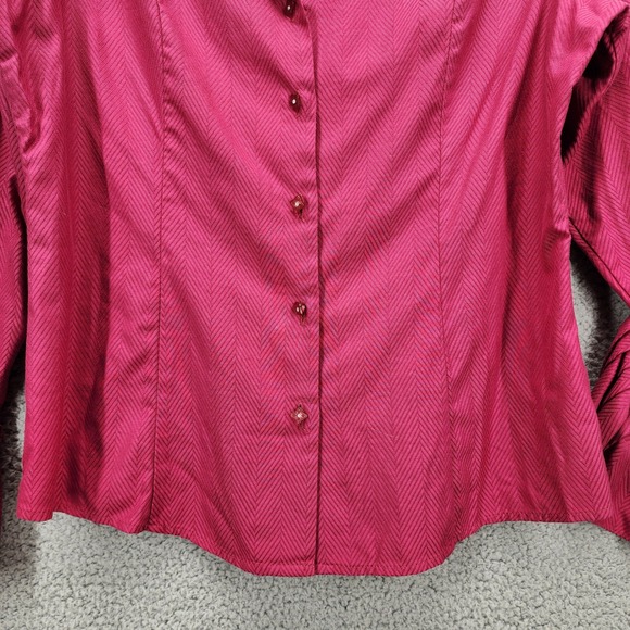 Peck & Peck Collection‎ Womens Pink Chevron Herringbone Button Up Shirt Size 10 - Picture 8 of 11